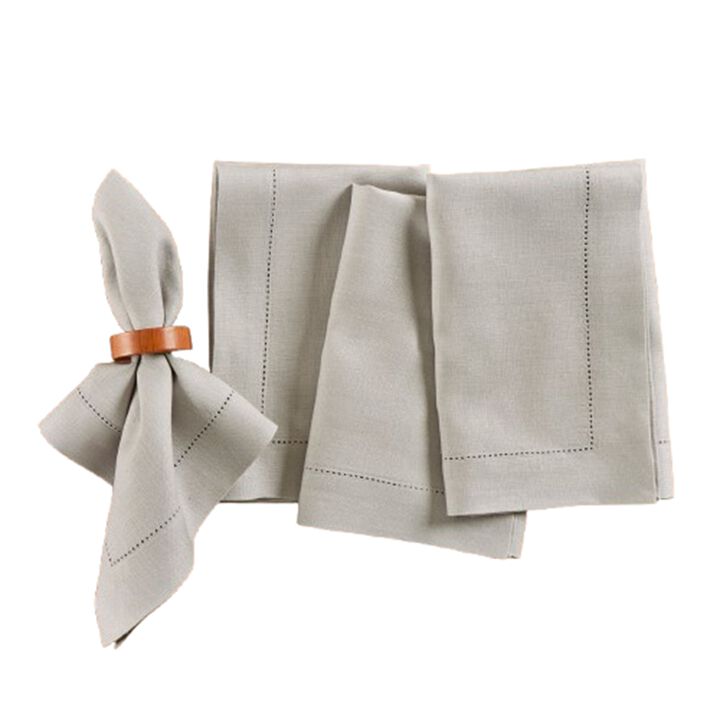 Solino Home 100% Pure Linen Dinner Napkins Set of 4 - Medium Weight Hemstitch