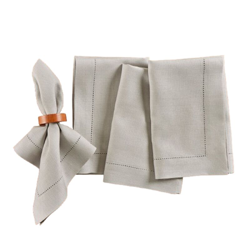 Solino Home 100% Pure Linen Dinner Napkins Set of 4 - Medium Weight Hemstitch