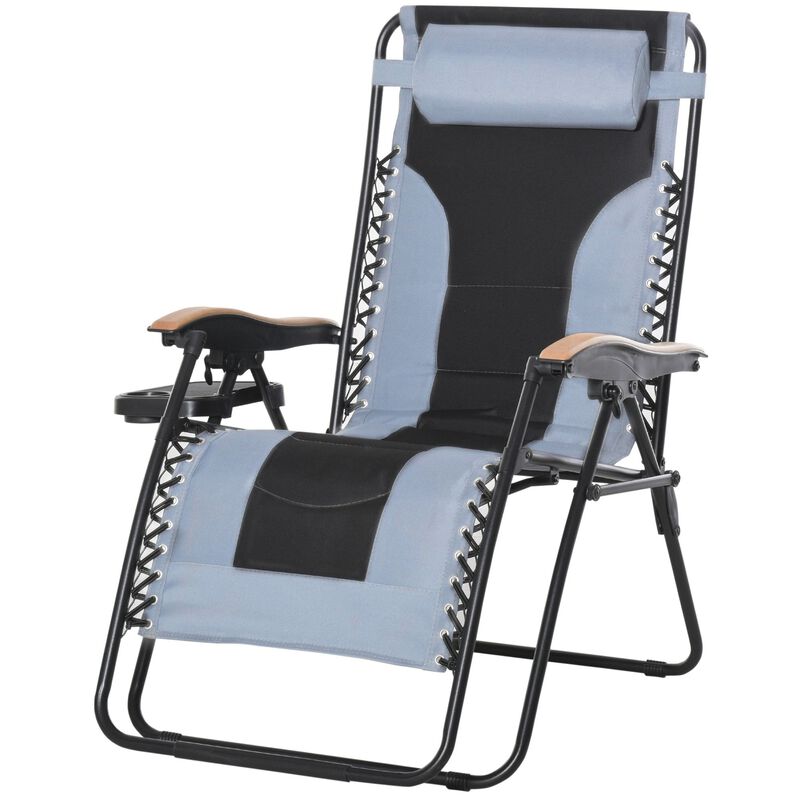 Adjustable Zero Gravity Lounge Chair Folding Patio Recliner with Cup Holder Tray & Headrest  Grey/Black;