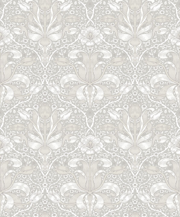 Spring Thicket Dove Tulip Damask Wallpaper