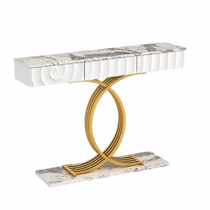 GOODSILO Modern Narrow Entryway Console Table with 3 Drawers and Geometric Metal Frame, Ideal for Living Room Entryway and Hallway Storage