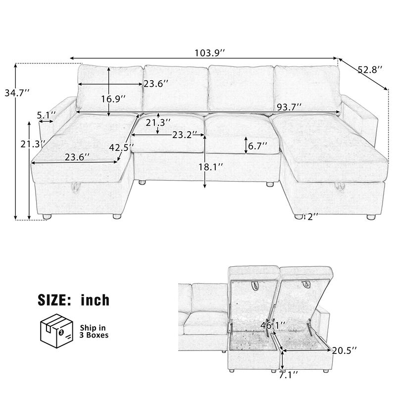 Merax Sectional Sofa Convertible Sectional Sofa U-shaped Sofa