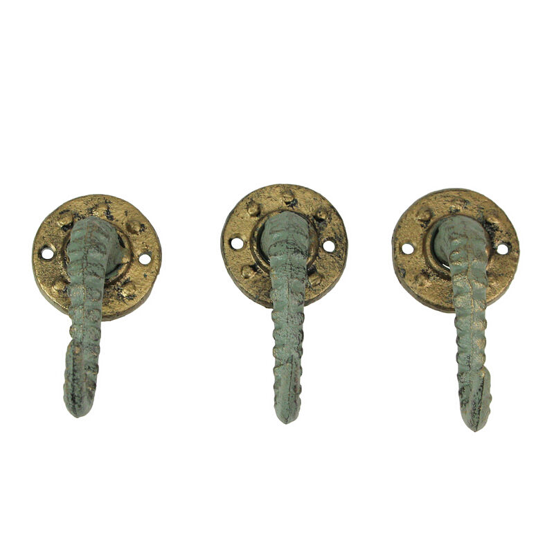 Set of 3 Verdigris Bronze Cast Iron Octopus Tentacle Wall Hooks: Nautical Key Hangers, 4.5 Inches High - Easy to Install - Enhance Your Decor with Coastal Charm image number 3