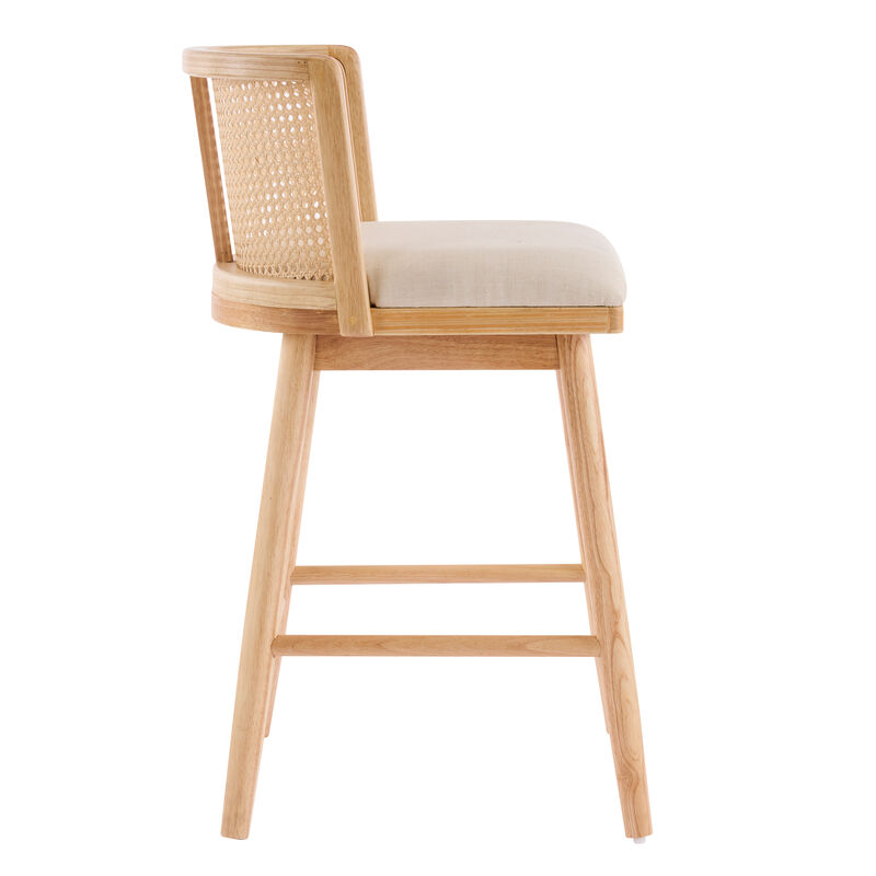 Christopher Knight Home Lyric Modern Woven Rattan Rubberwood Upholstered Counter Stools with Rattan Curved Backrest (Set of 4) image number 4