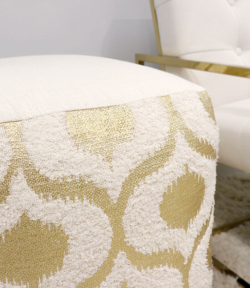 Pasargad Grand Canyon Cotton Pouf, Gold Foiled, Gold/Ivory