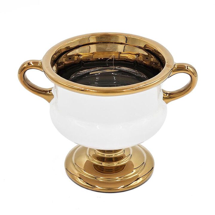HomeRoots 6" White And Gold Amphora Ceramic Table Vase