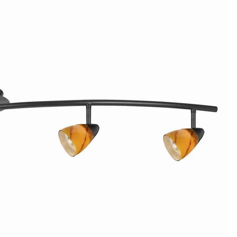 5 Light Glass Shade 120V Metal Track Light Fixture, Black and Yellow - Benzara