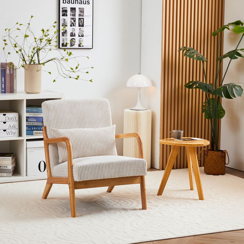 Mid-Century Modern Accent Chair with Pillow, Upholstered Lounge Chair with Solid Wood Frame and Armrests for Living Room Bedroom Reading Nook image number 1