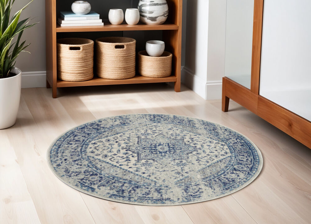 HomeRoots Floral Medallion Distressed Round Rug