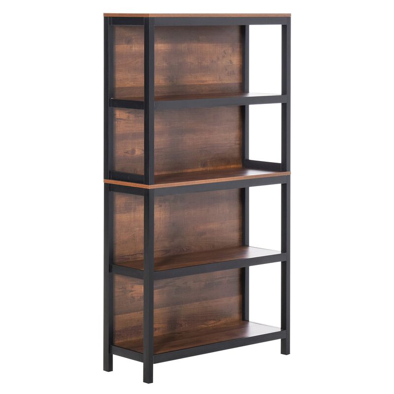 Modern 4 Tier Bookshelf Bookcase Utility Storage Shelf Organizer for Home Study Office with Display Rack  Black/Walnut image number 1