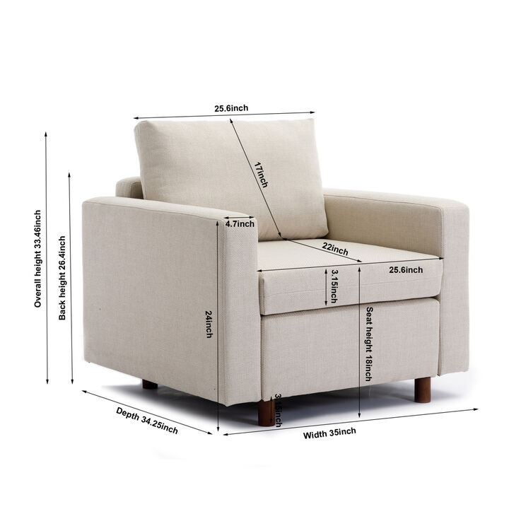 Single Seat Module Sofa Sectional Couch,Cushion Covers Non-removable and Non-Washable,Cream