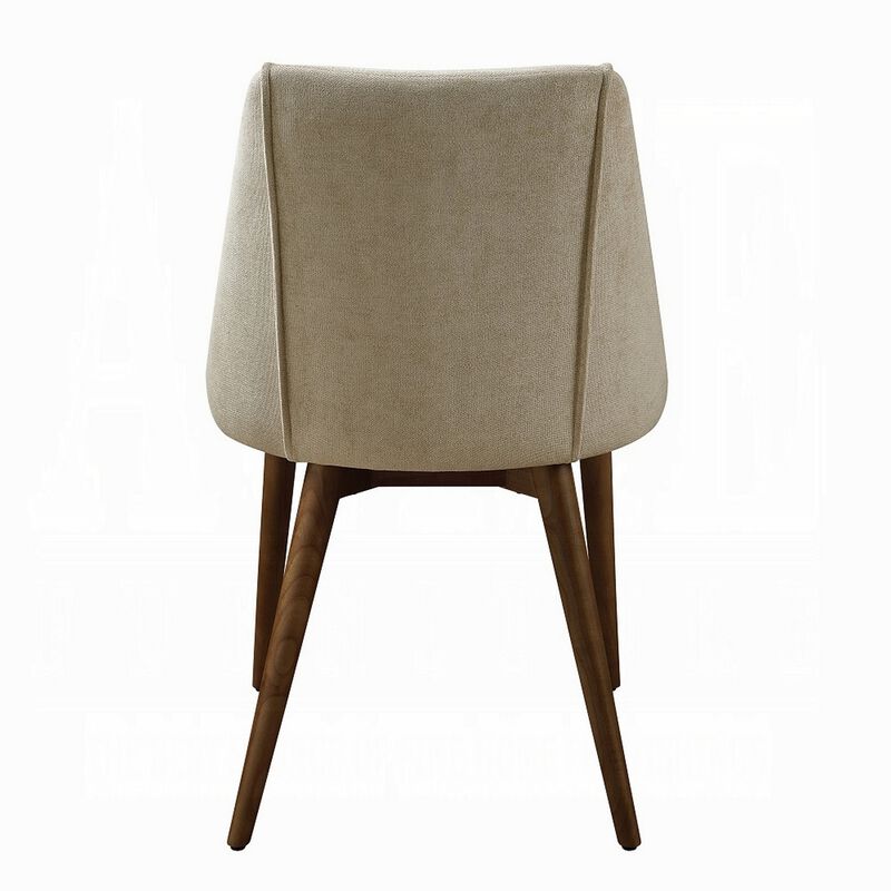 Iliana Side Dining Chair Set of 2, Beige Fabric, Tapered Brown Legs - Benzara