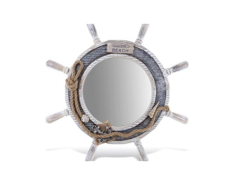 16.5" Silver Ship Wheel Mirror &ndash; Nautical Handcrafted Wall Decor