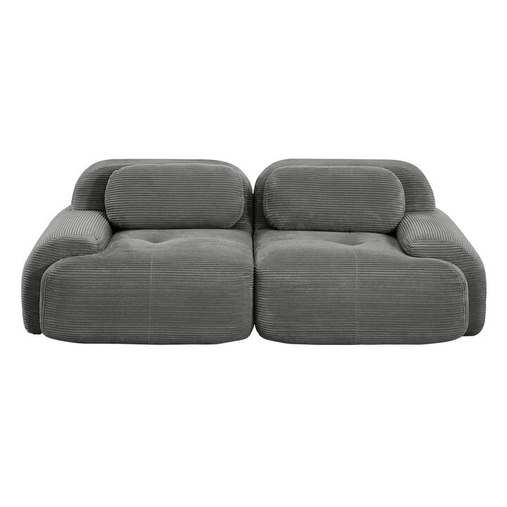 82 Inch Modular Corduroy Sofa, Curved Armrests, Anti-Slip Base, High-Resilience Cushion, No Assembly, for Audiovisual Room
