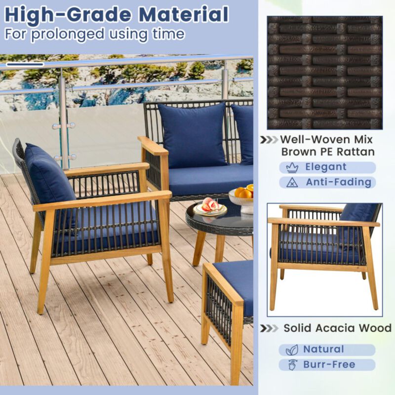 Hivvago 7 Piece Outdoor Conversation Set with Stable Acacia Wood Frame Cozy Seat & Back Cushions