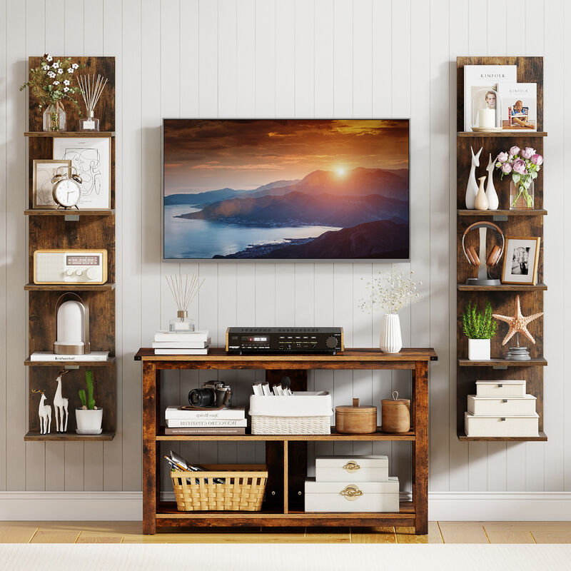 Wall Mounted 5 Tier Shelf Unit with Wood Grain for Display and Storage-Brown image number 6