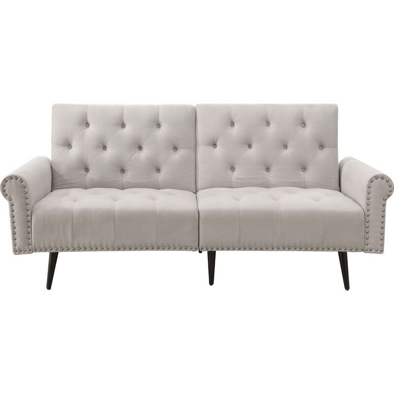 Adjustable Sofa with Button Tufting and Rolled Arms, White-Benzara image number 1