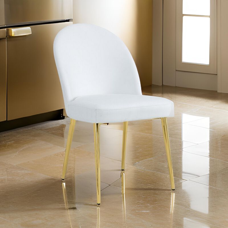 Era 24 Inch Dining Chair Set of 2, Curved Back, White Faux Leather, Gold - Benzara