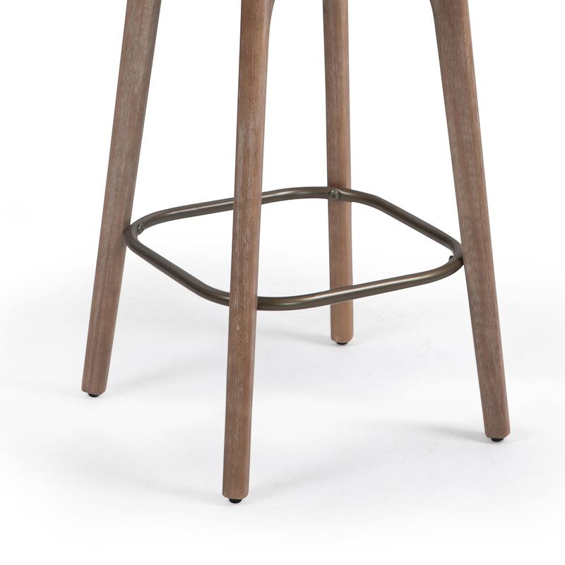 Glamour Home Set of 2 Beckham Beige Woven Fabric Backless Counter Stool Natural Wood Legs