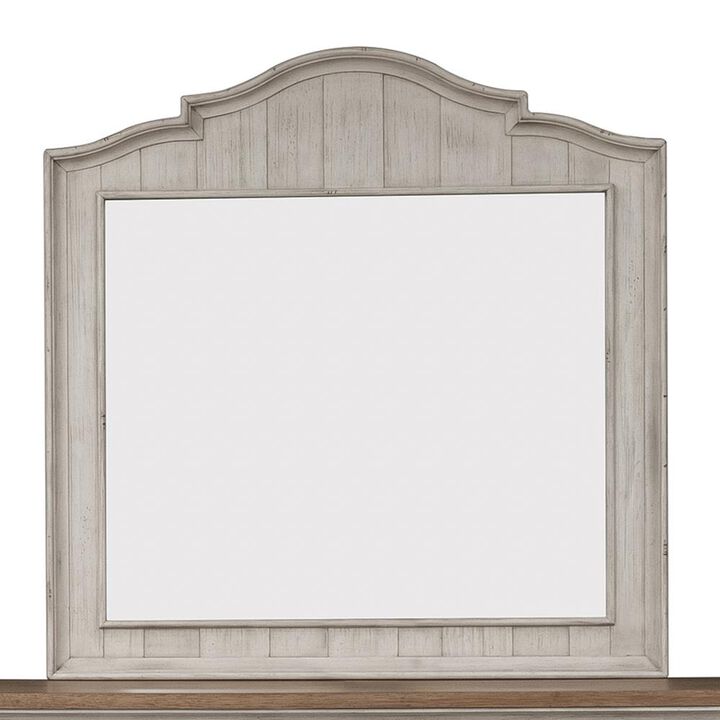 Liberty Furniture Farmhouse Reimagined Mirror in Antique White w/ Chestnut Top
