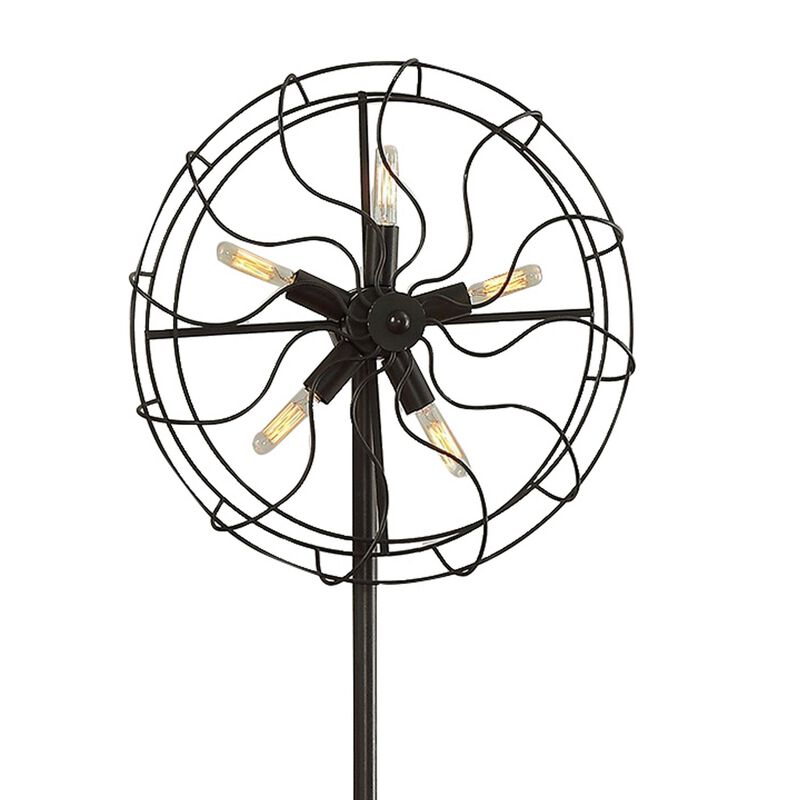 Quinn 63 Inch Accent Floor Lamp, Vintage Fan Design, Antique Bronze Finish - Benzara