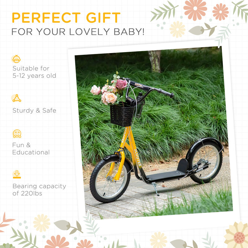 BreeBe Youth Scooter, Kick Scooter with Adjustable Handlebars, Double Brakes, 16" Inflatable Rubber Tires, Basket, Cupholder image number 4