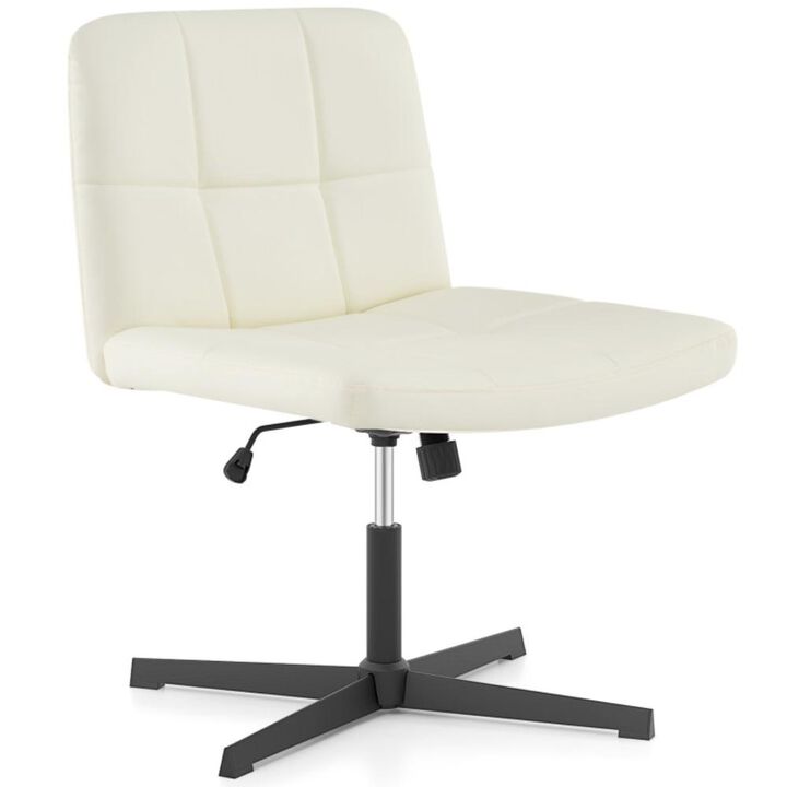 Hivvago PU Leather Upholstered Cross-legged Office Chair with Oversized U-shaped Seat for Home Office Make Up