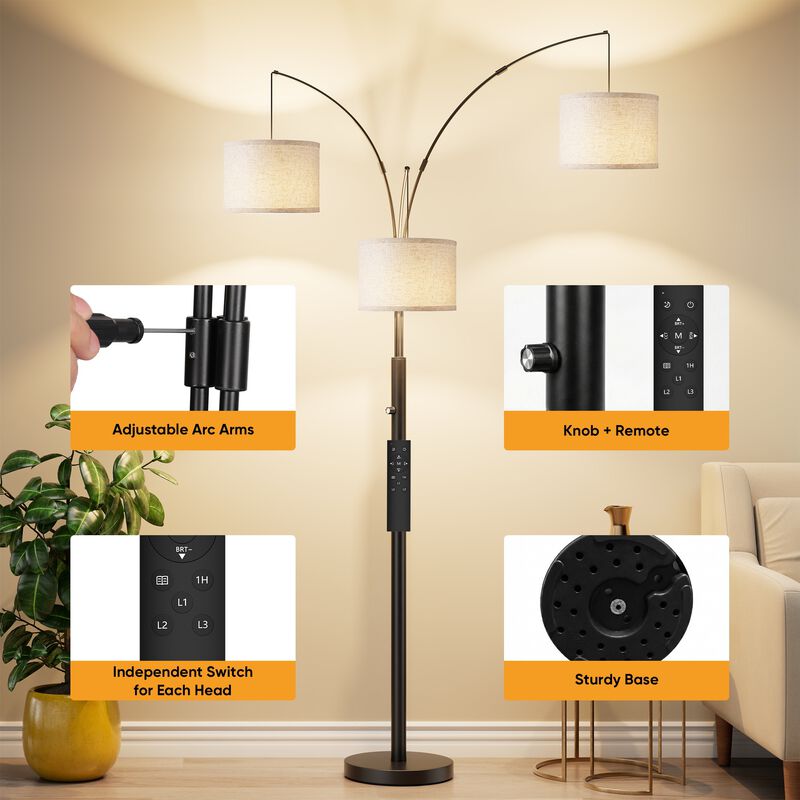 Three-Color Temperature & Dimmable Three-Head Floor Lamp: Create A Cozy Home Lighting Ambiance image number 3