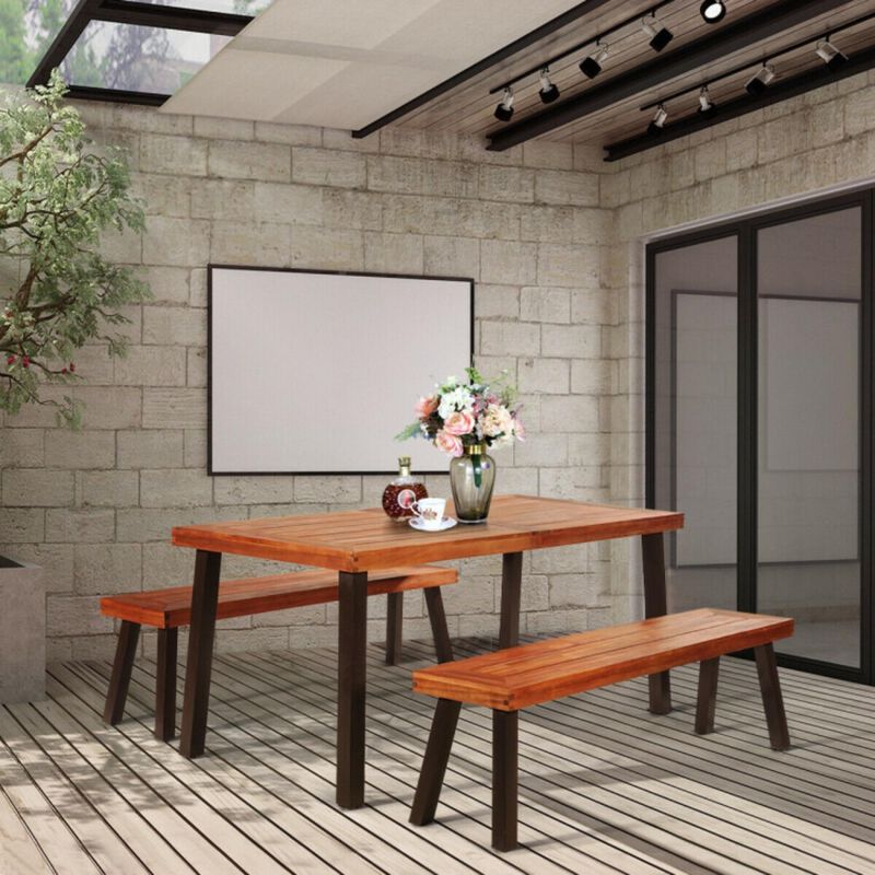 Hivvago Rectangular Acacia Wood Rustic Dining Furniture Table