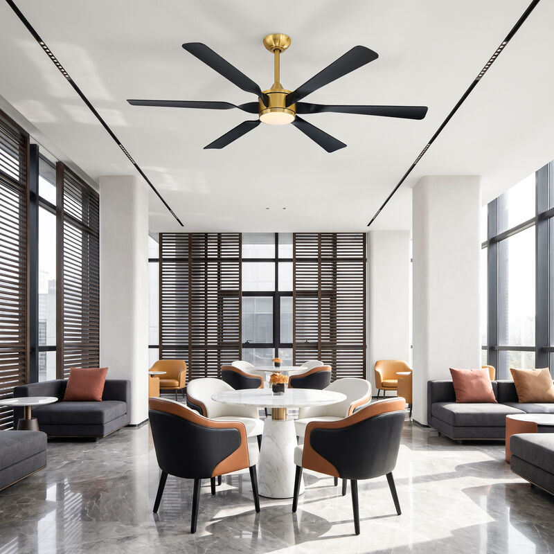 60" Brushed Gold Modern Reversible DC Dimmable Aero 6 Blade Large Ceiling Fan with LED Light and Remote image number 3