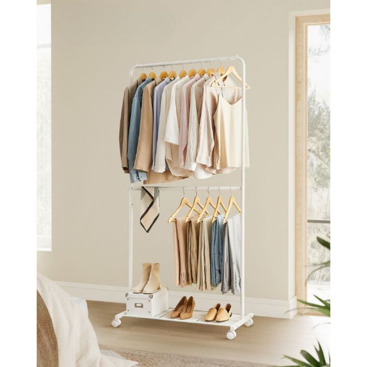 36 Inch Double-Rod Clothes Rack with Wheels