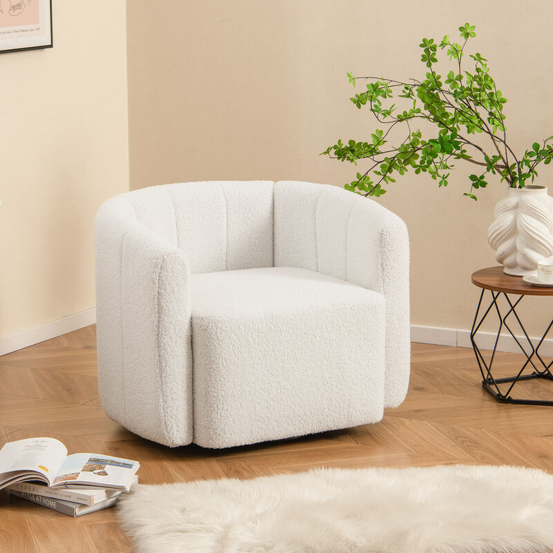 Modern Upholstered Sherpa Accent Chair with Curved Backrest and Armrests