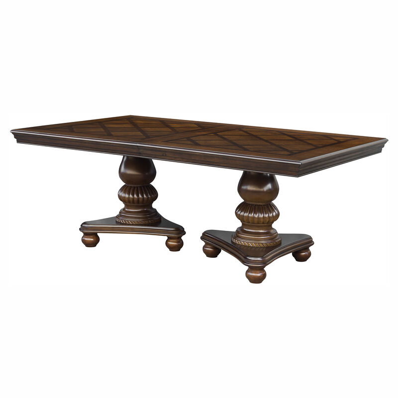 Traditional Dining Table 1pc Brown Cherry Finish Double Pedestal Base Separate Extension Leaf Dining Furniture image number 2