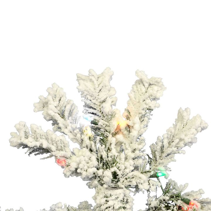Vickerman 5.5' Flocked Pacific Artificial Christmas Tree, Multi-Colored LED Lights - Snow Covered Faux Tree - Seasonal Indoor Home Decor