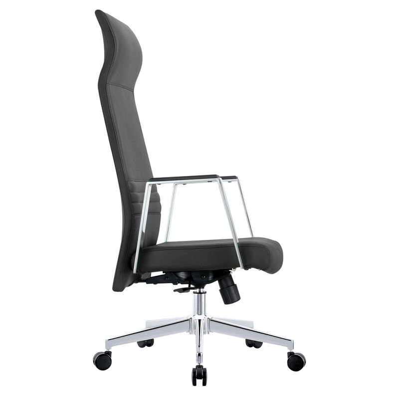 LeisureMod Aleen Modern High-Back Office Chair in Upholstered Leather and Iron Frame with Swivel and Tilt