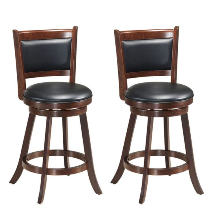 2 Pieces Swivel Counter Stool Dining Chair Upholstered Seat