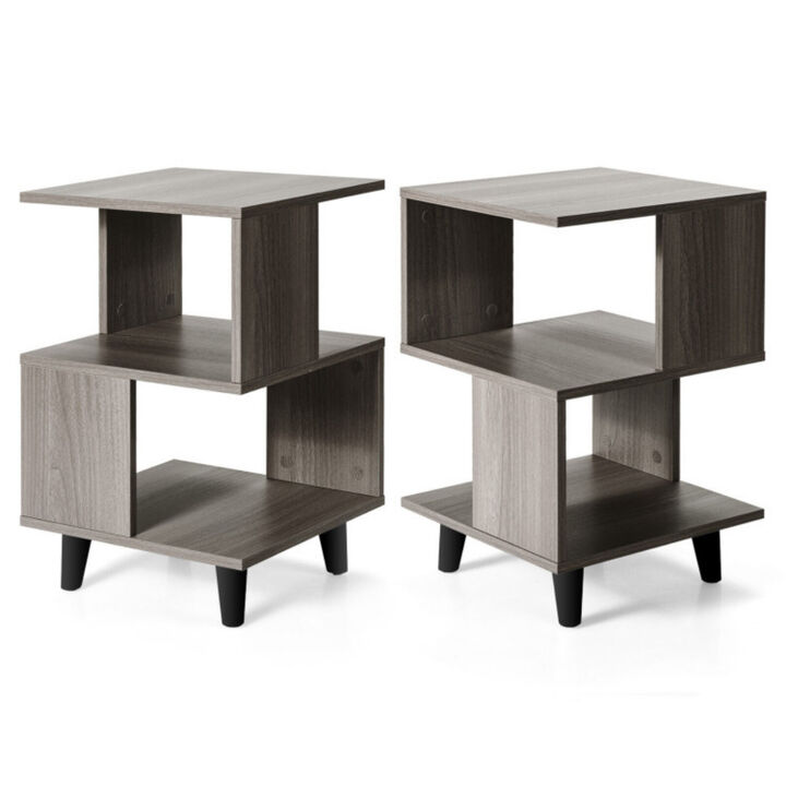 2 Pieces Wooden Modern Nightstand Set with Solid Wood Legs for Living Room