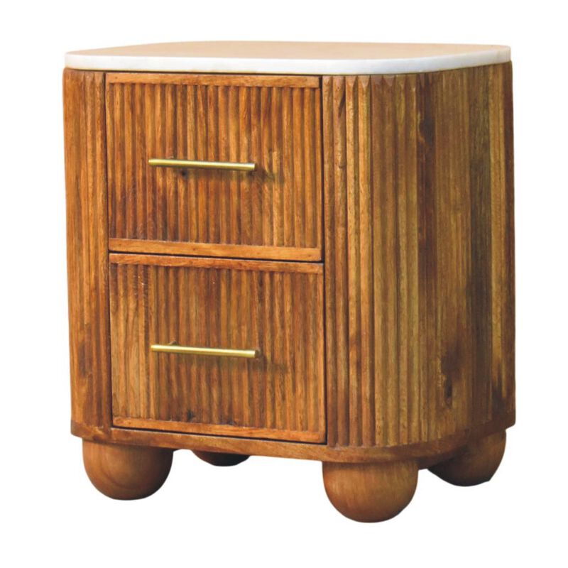 Artisan Furniture Solid Wood Marble Crest Bedside, 2 Drawers, Brown image number 3