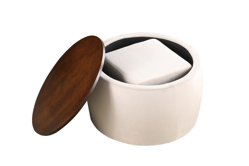 Streamdale Round Ottoman Set with Storage & Coffee Table - 2 in 1 Function