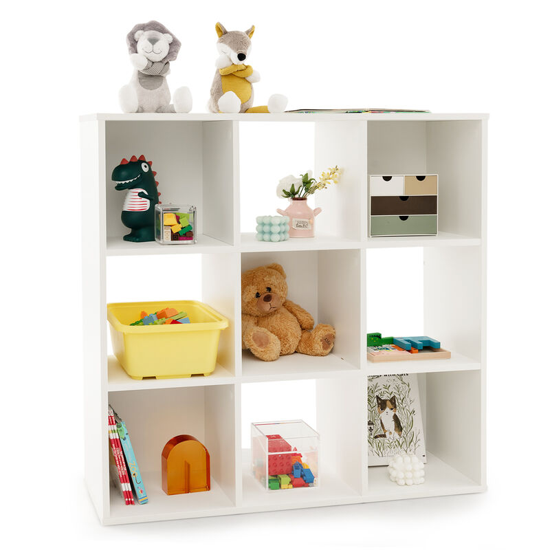 Wooden Kids Bookcase with Storage Cubbies and Anti-toppling Devices-White