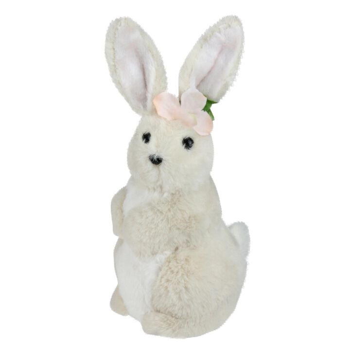 11.5” Beige Plush Standing Easter Bunny Rabbit Girl Spring Tabletop Figurine