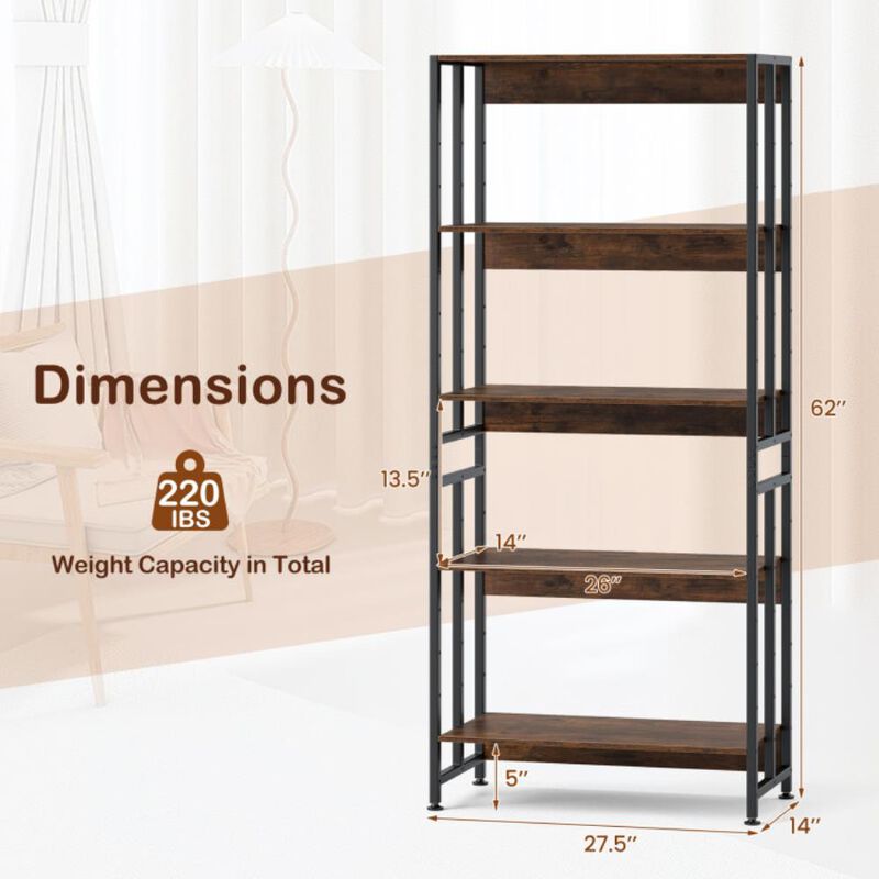Hivvago 5-Tier Bookshelf with Adjustable and Tiltable Shelves