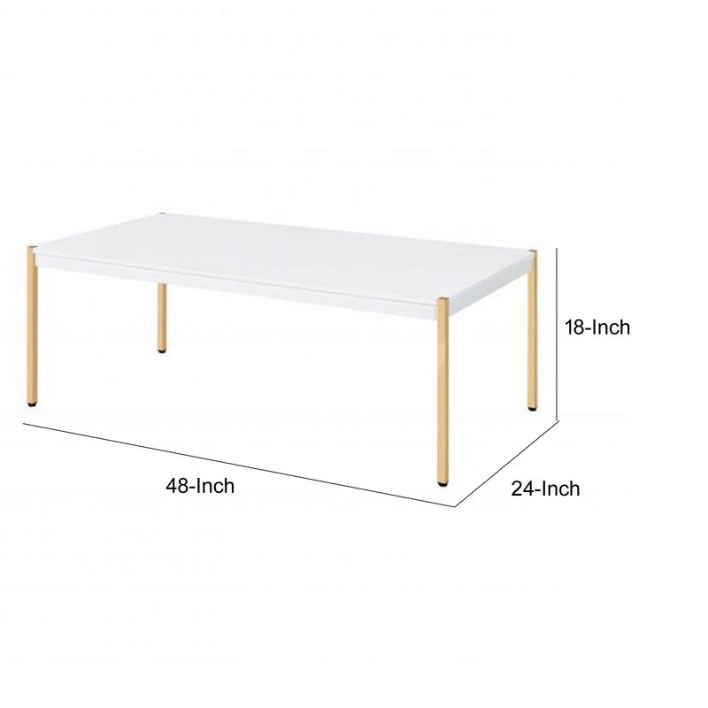 Coffee Table with Metal Tube Legs, White and Gold