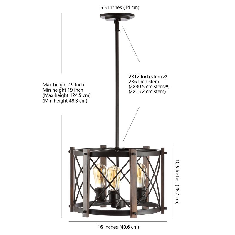 Ferme 3-Light Adjustable Iron Rustic Farmhouse LED Pendant