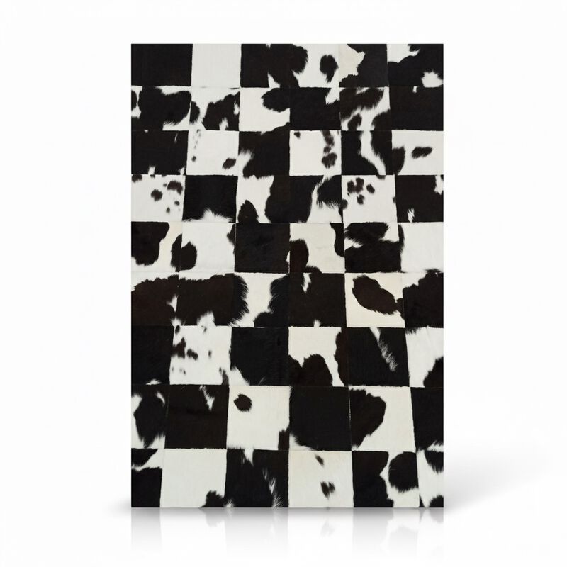 Black White Cowhide Patchwork Rug image number 0