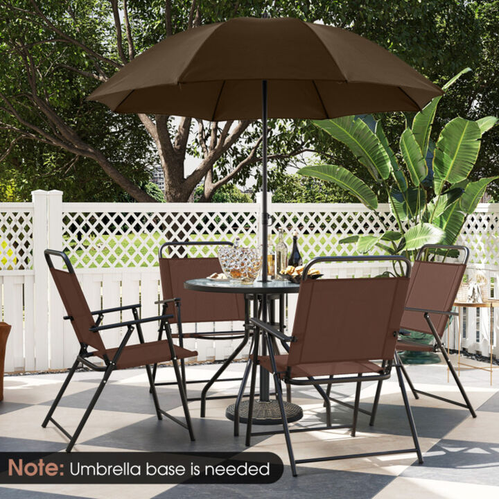 Mondawe 6-Piece Patio Dining Set With 71" Tilt Umbrella, 4 Folding Chairs & Tempered Glass Table