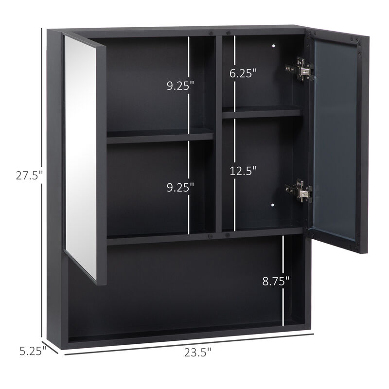 kleankin Wall-Mounted Medicine Cabinet with Mirror, Bathroom Cabinet Black