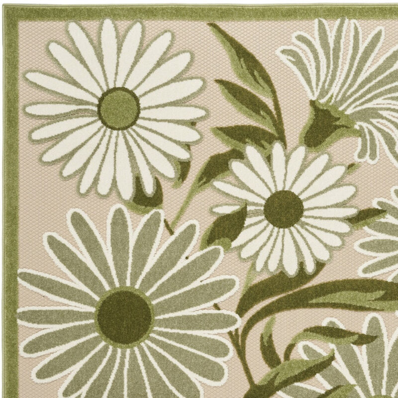 HomeRoots 6' X 9' Ivory And Green Floral Indoor Outdoor Area Rug image number 2