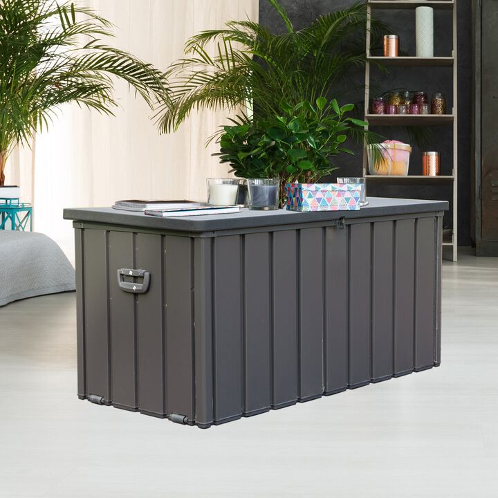 CLIHOME Outdoor 100 Gallon Portable Storage Deck Box,Large Patio Waterproof Lockable Storage Box with All-weather Resin Cover