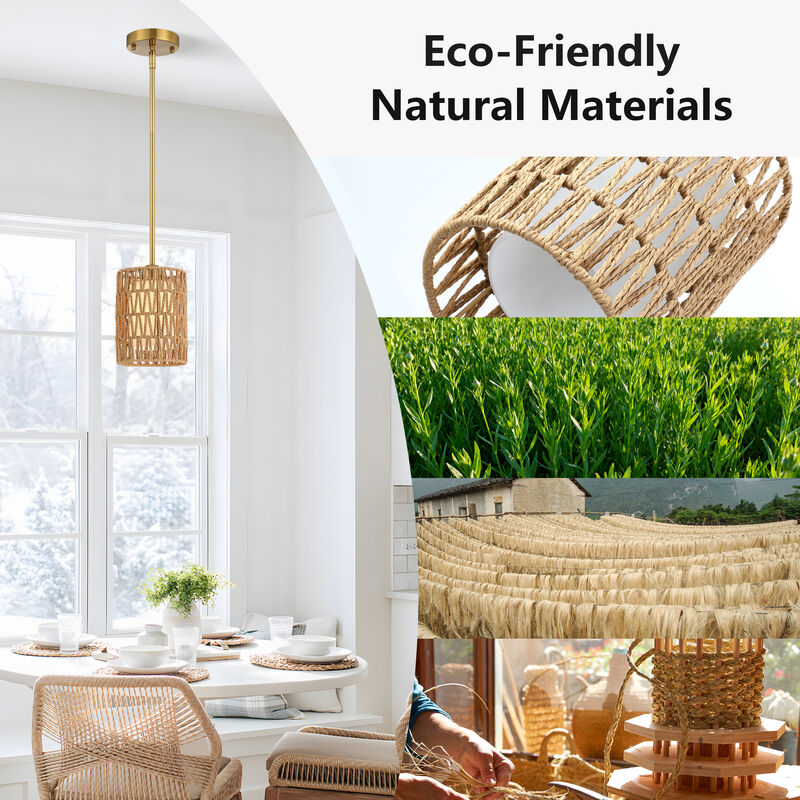 15" Modern Boho Rattan Mini Pendant Light image number 4